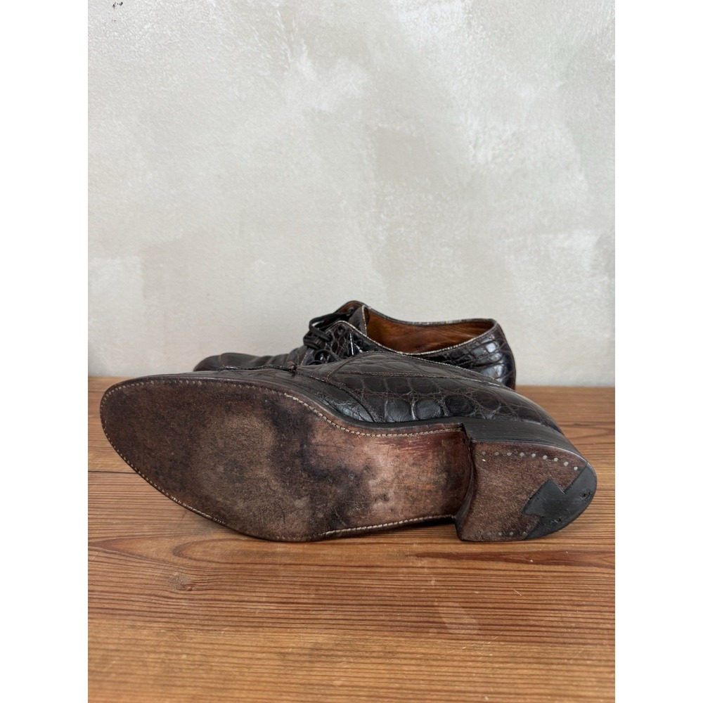 Vintage Edwin Clapp Genuine Alligator Split Toe Derby Shoes Mens 10.5 B Brown - Picture 6 of 7